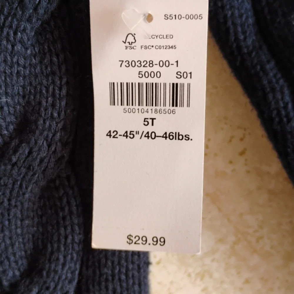 Old Navy Kids Blue And White Button Down/Cardigan Sweater/ School Uniform /5T
